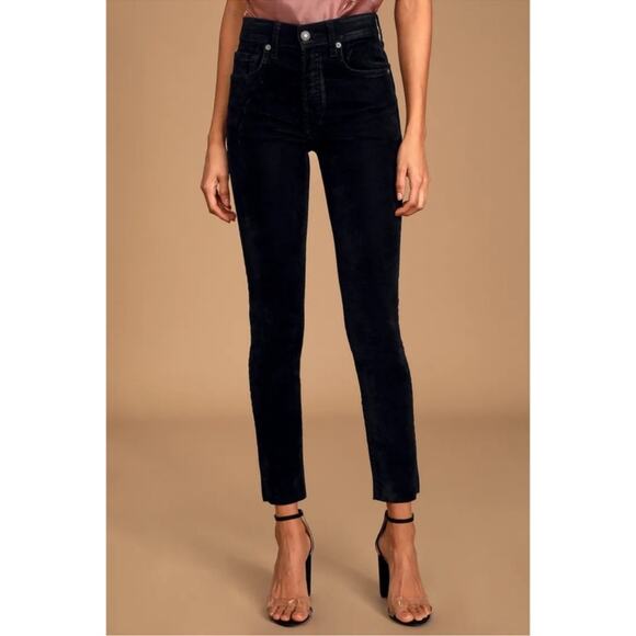 Free People We The Free Stella High-Rise Velvet Skinny Jeans Black - Picture 2 of 15